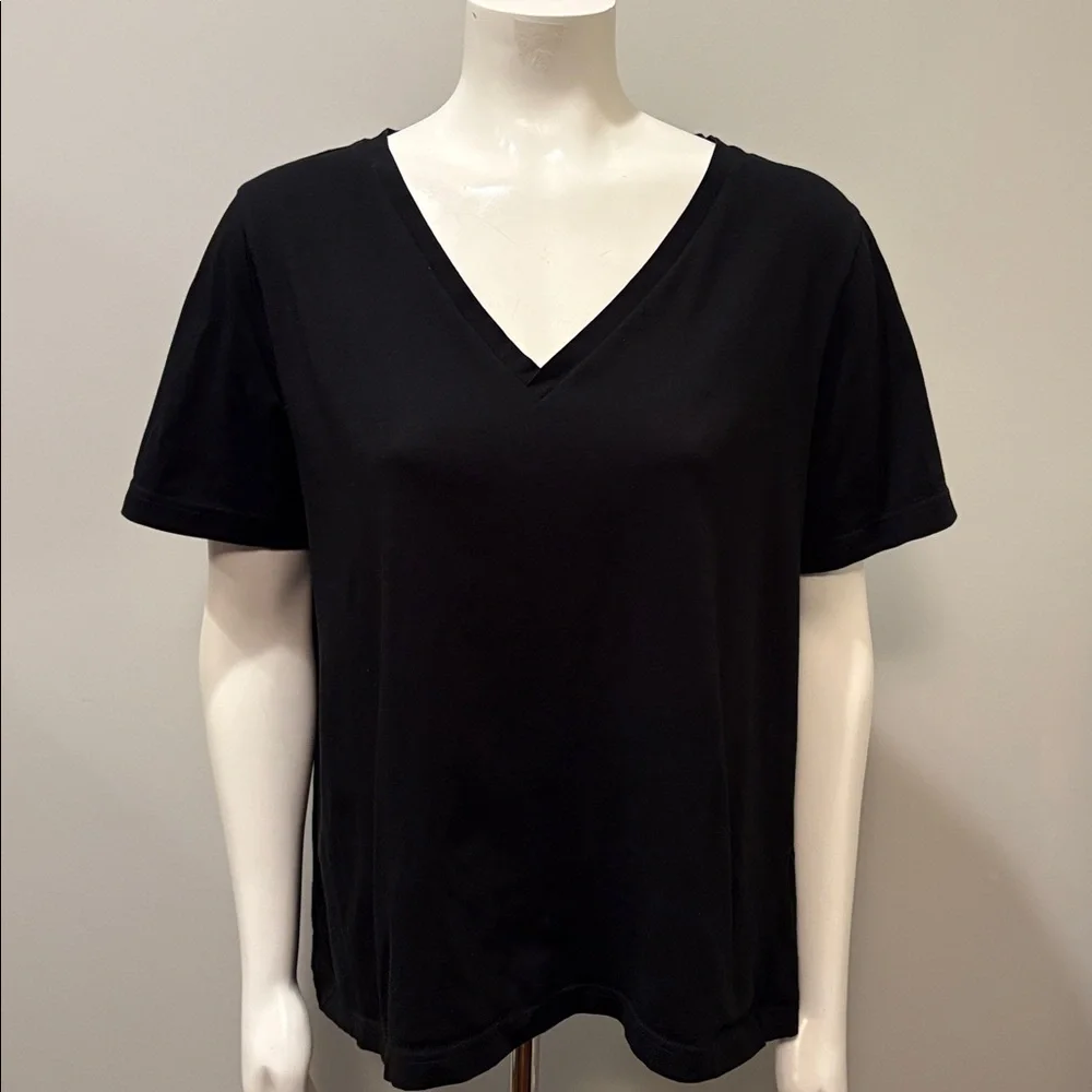 COS Classic Cotton V-Neck T-Shirt Top in Black Short Sleeve Size L - Picture 3 of 8